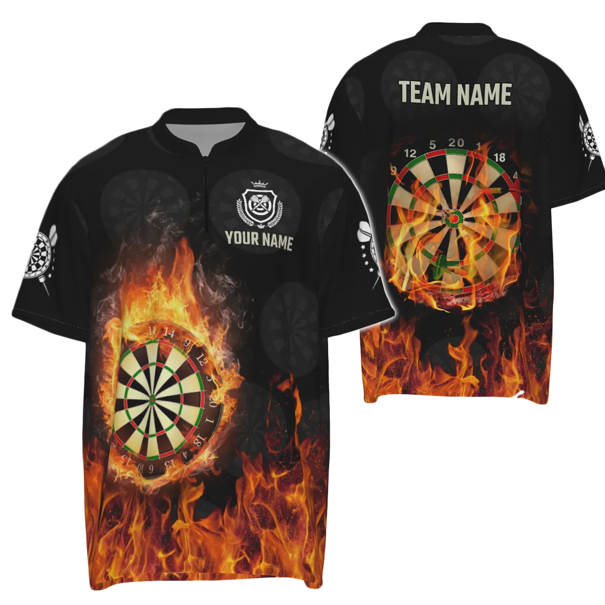 Heren Vlammen USA Darts 1/4 Zip Shirt O237