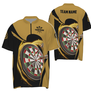 Geel Zwart Lichtgewicht Dartshirt met 1/4 Rits voor Mannen T282
