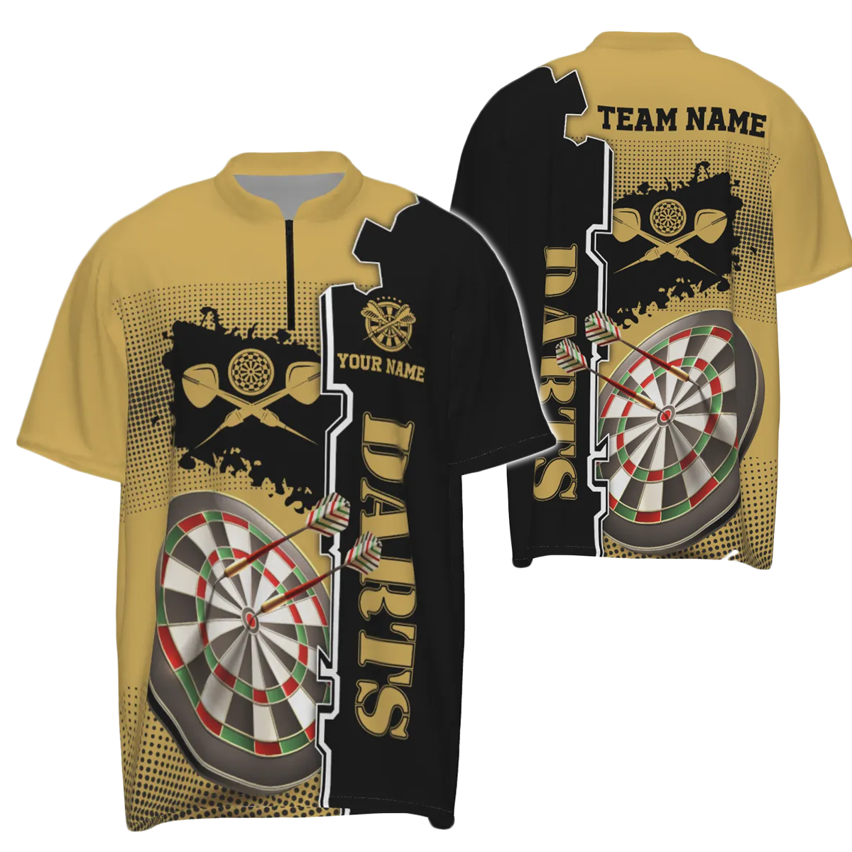Heren Gele en Zwarte Darts Quarter-Zip Trui C677