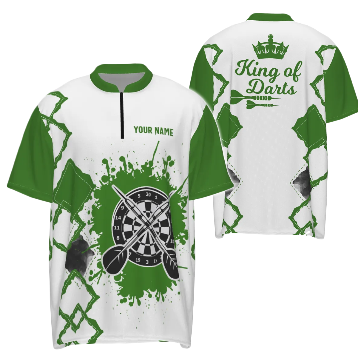 Heren Darts Trui met Kwart Rits in Groen en Wit W936