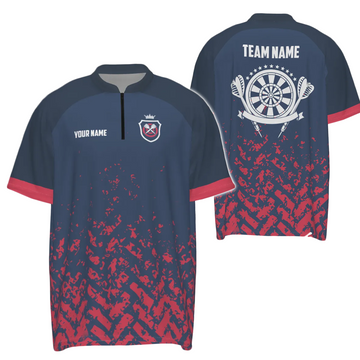 Heren Blauw Rood Dart 1/4 Zip Trui N837