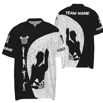 Heren Grunge Darts Shirt met Halve Rits in Zwart en Wit T528