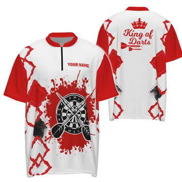 Heren Darts Trui met Rits in Rood en Wit E849