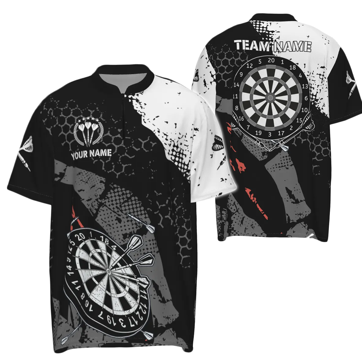 Heren Retro Darts 1/4 Zip Trui in Zwart en Wit O512