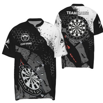 Heren Retro Darts 1/4 Zip Trui in Zwart en Wit O512