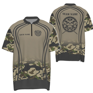 Heren Darts Shirt met Camouflage en Doodskop Design - 1/4 Rits U238