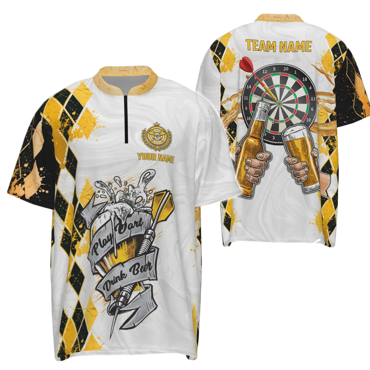 Heren Darts T-shirt met Bierprint en Ruitpatroon S49