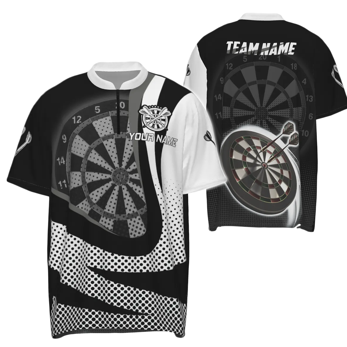Heren 3D Darts Trui met Korte Rits in Zwart en Wit LD x189