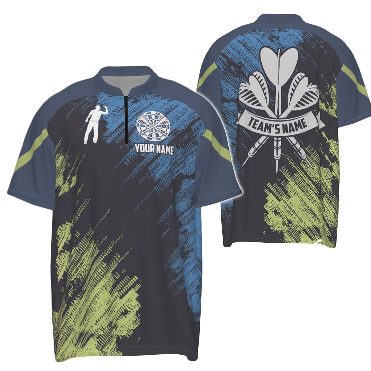 Heren Dartshirt met 1/4 Rits in Groen en Blauw N335