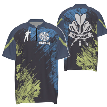 Heren Dartshirt met 1/4 Rits in Groen en Blauw N335