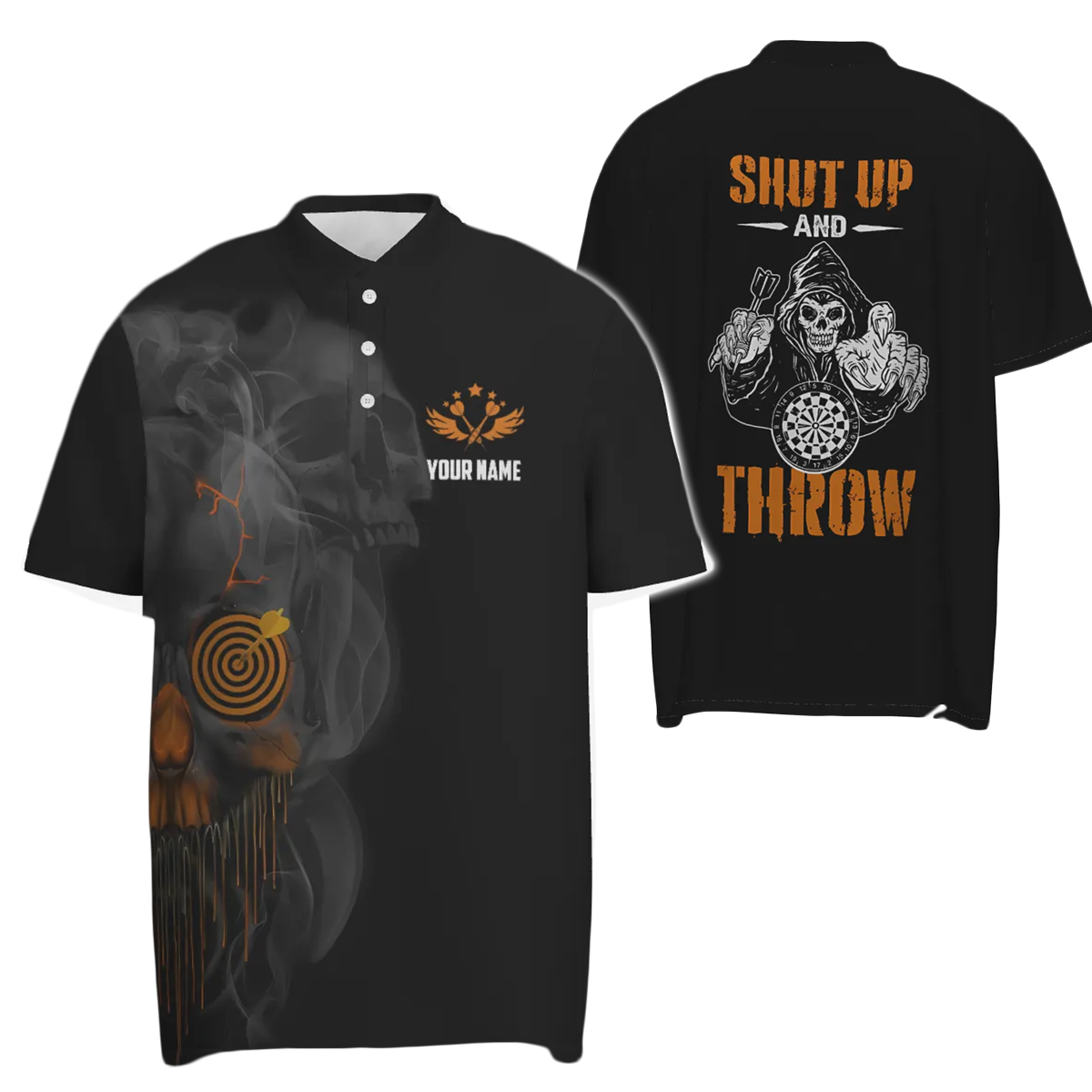 Heren Halloween Oranje Darts Polo met Skull Y415