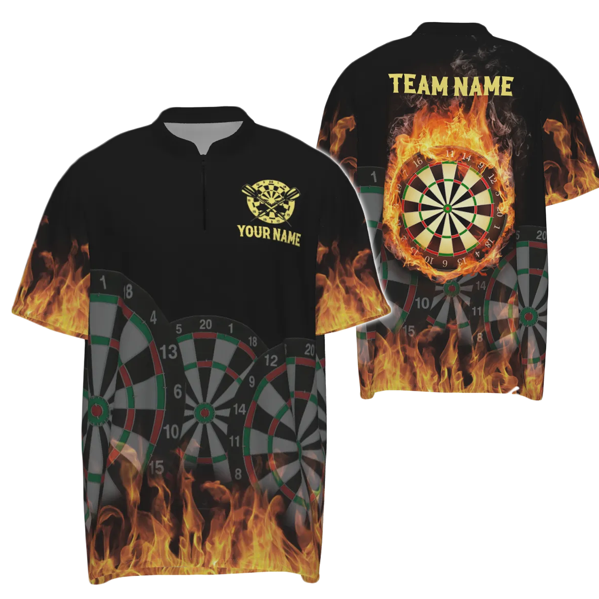 Heren 3D Vuurvlammen Dartshirt met Kwartrits A560
