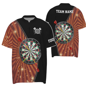 Heren Zwart Oranje Halo Darts 1/4 Zip Shirt E177