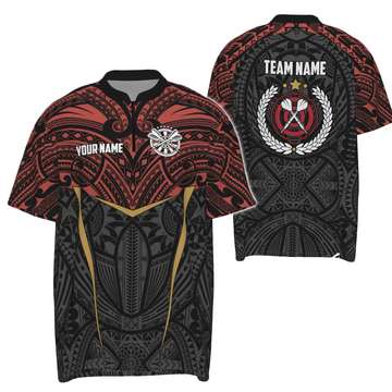 Heren Darts Trui met 1/4 Rits - Rood Geel Tribaalpatroon Y94