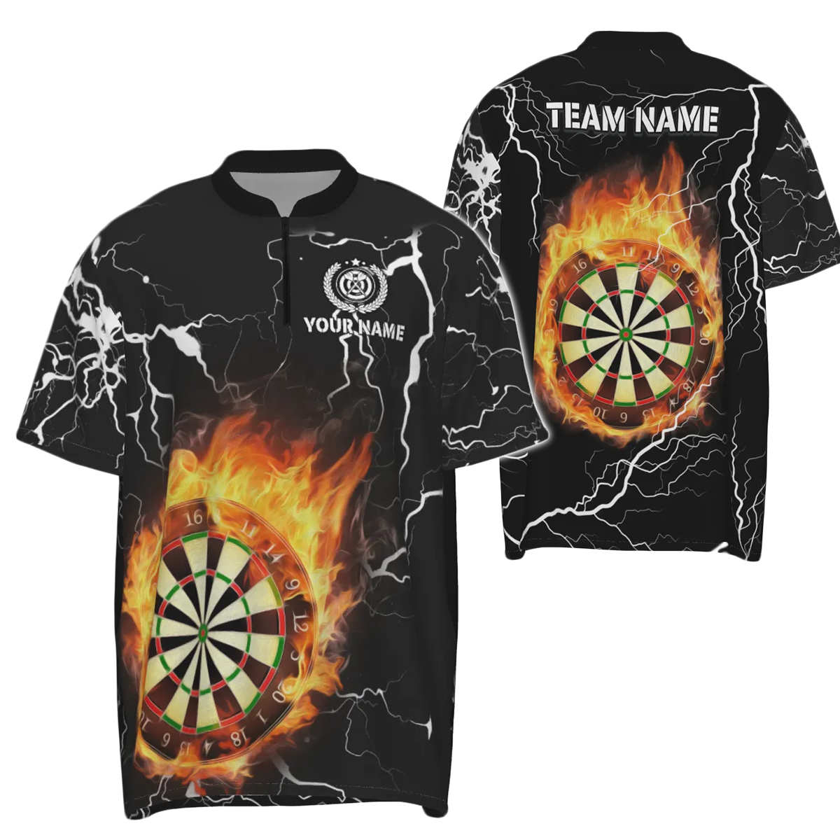 Heren Darts 1/4 Zip Shirt met Vlammen Design Z860