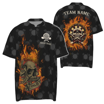Heren Vlam Skull Dart Kwart-Ritssluiting Shirt 'In Dart Vertrouwen We' T9692