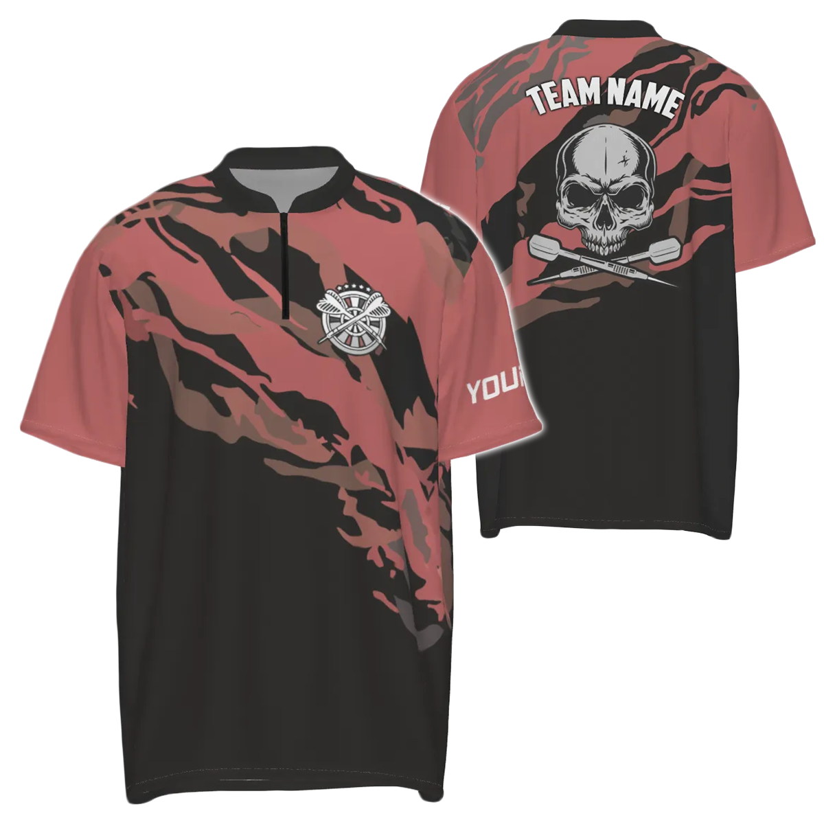 Heren Dartshirt met Rood Skull Design - 1/4 Zip C8307 X406