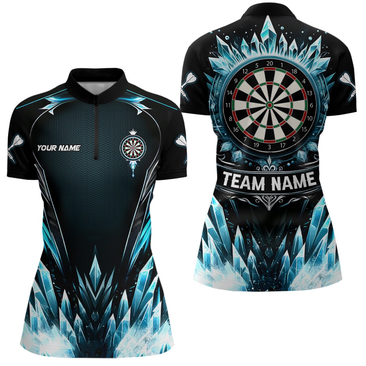 Dames Quarter-Zip Shirt met Blauwe IJs Dartbord L1241