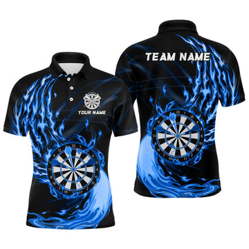 Blauwe Vuur Dartbord Darts Polo Shirt voor Mannen L1472
