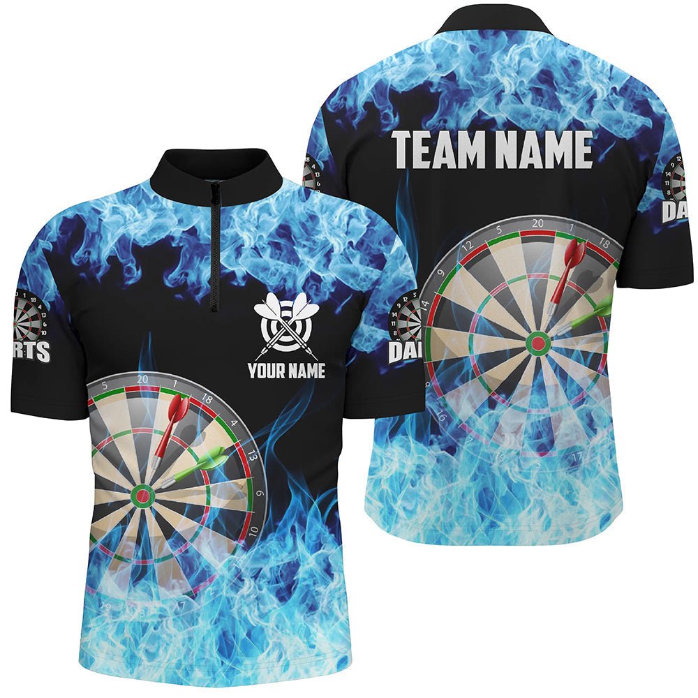 Heren Dartshirts met Blauw Vlam Motief - T1227