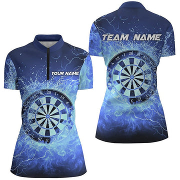 Dames Blauw Vuur & Water Dartbord Darts Poloshirt L1359