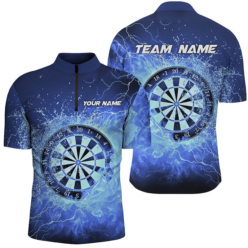 Heren Blauw Vuur & Water Dartboard Kwart-Ritssluiting Darts Shirt L1359