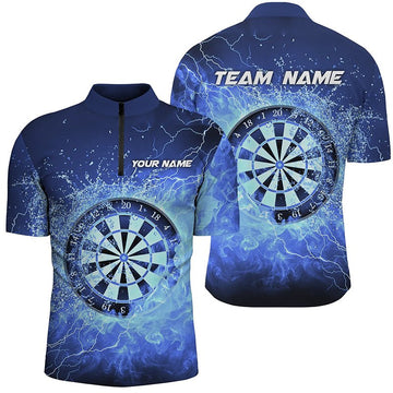 Heren Blauw Vuur & Water Dartboard Kwart-Ritssluiting Darts Shirt L1359