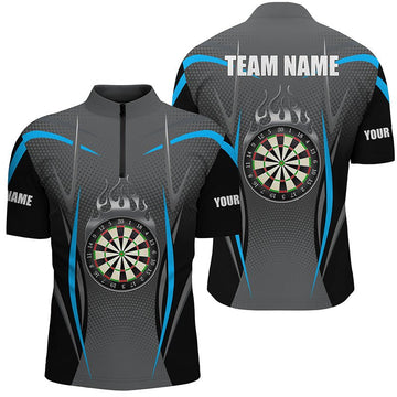 Blauwgrijze Dartsshirt met Kwartrits voor Mannen L1382