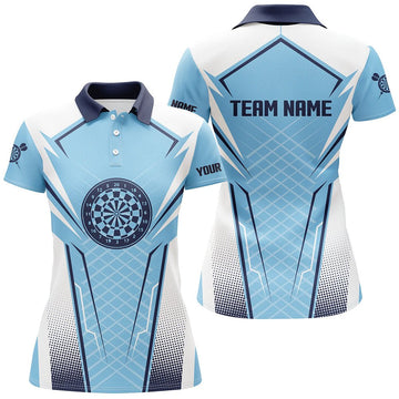 Dames Darts Poloshirt in Blauw en Wit L1437