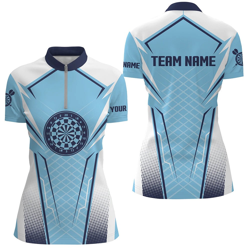 Dames Blauw-Witte Darts Poloshirt met Rits L1437