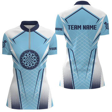 Dames Blauw-Witte Darts Poloshirt met Rits L1437