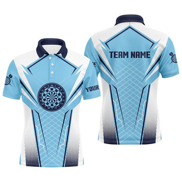 Heren Darts Poloshirt in Blauw en Wit L1437