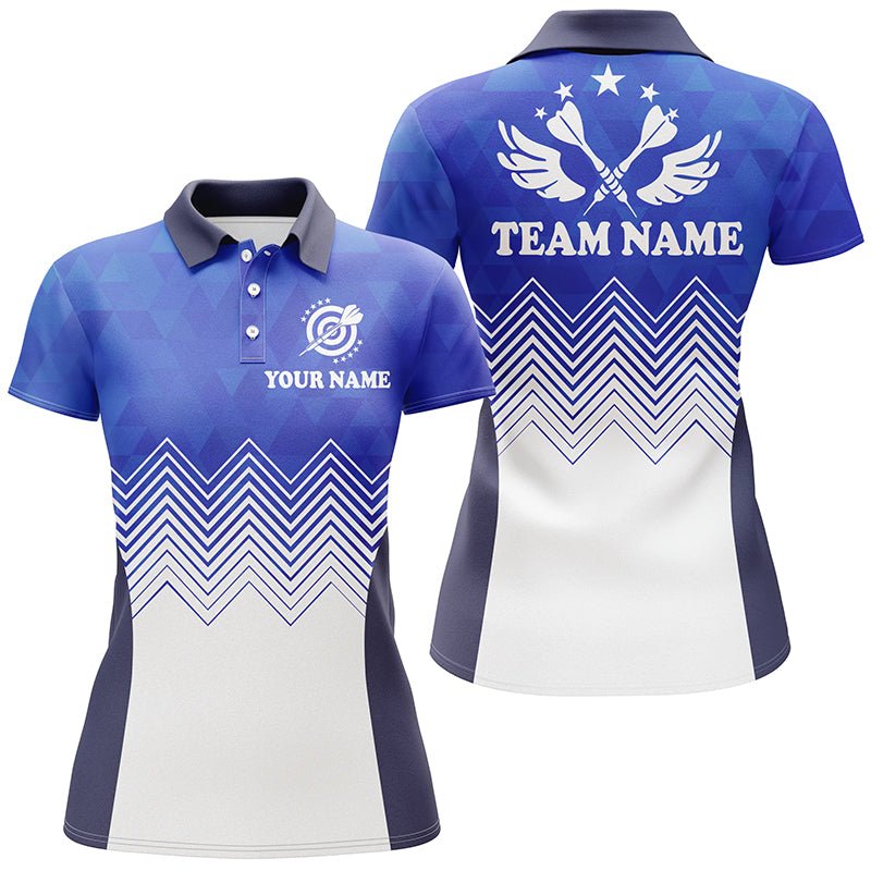 Dames Polo Jersey met Abstracte Blauwe en Witte Vleugelprint B410