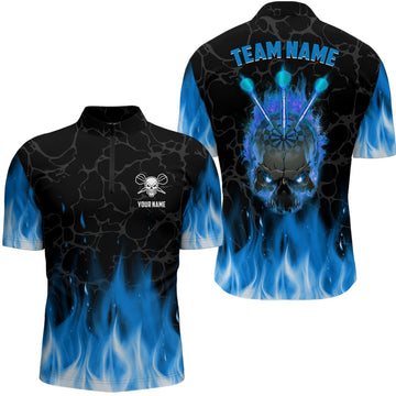 Blauwe Vlam Darts Poloshirt met Rits voor Mannen L1422