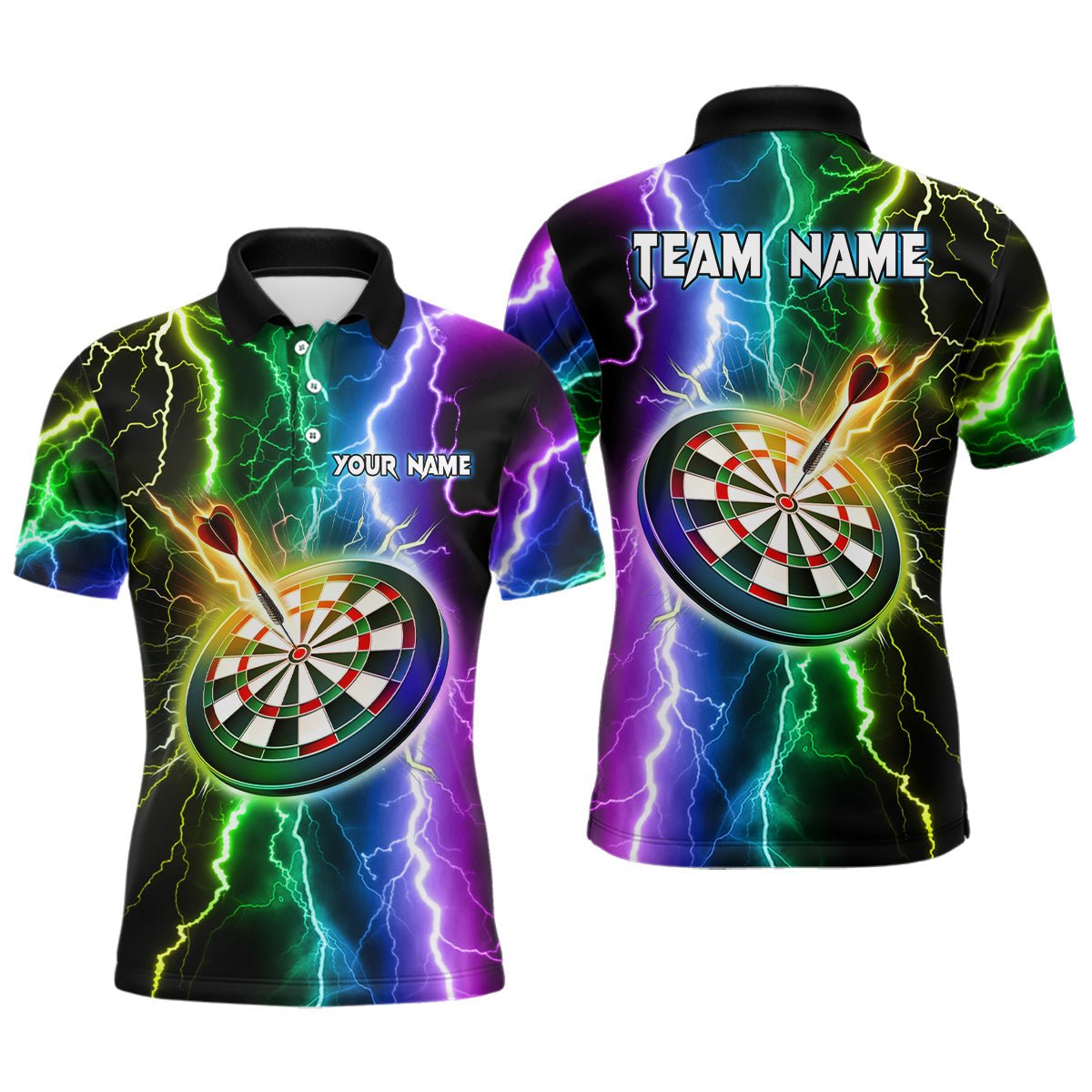 Heren Poloshirt met Kleurrijke Bliksem Darts L1439