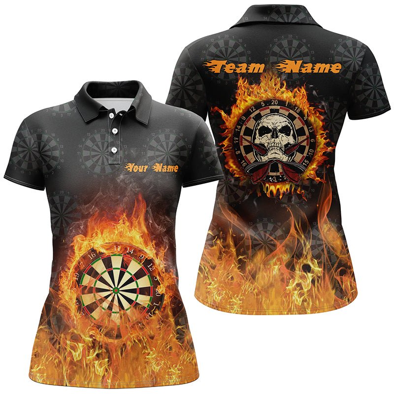 Dames Dart Polo Shirt met Vuurvlammen en Skull R262