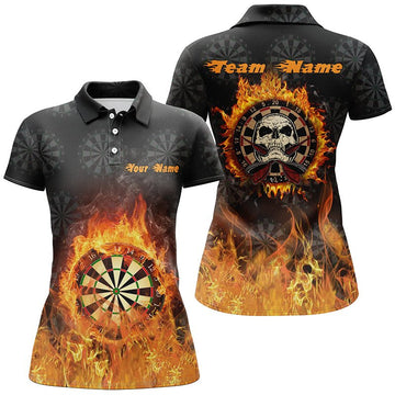 Dames Dart Polo Shirt met Vuurvlammen en Skull R262
