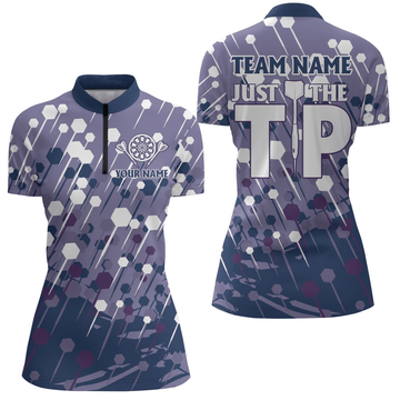 Dames Koele Darts Poloshirts met Rits in Marineblauw en Paars L73