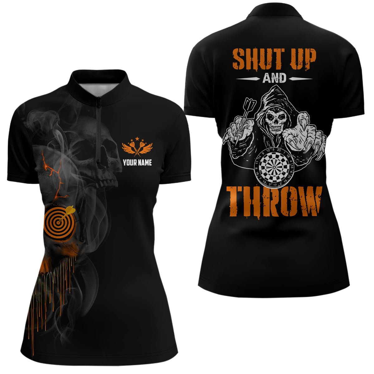 Dames Halloween Oranje Dartshirt met Doodskopontwerp LDT0491 G62