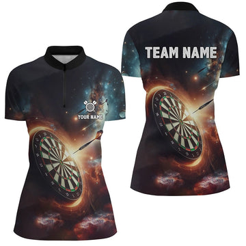 Dames Darts Shirt met 3D Melkwegprint - Kwart Rits L1357