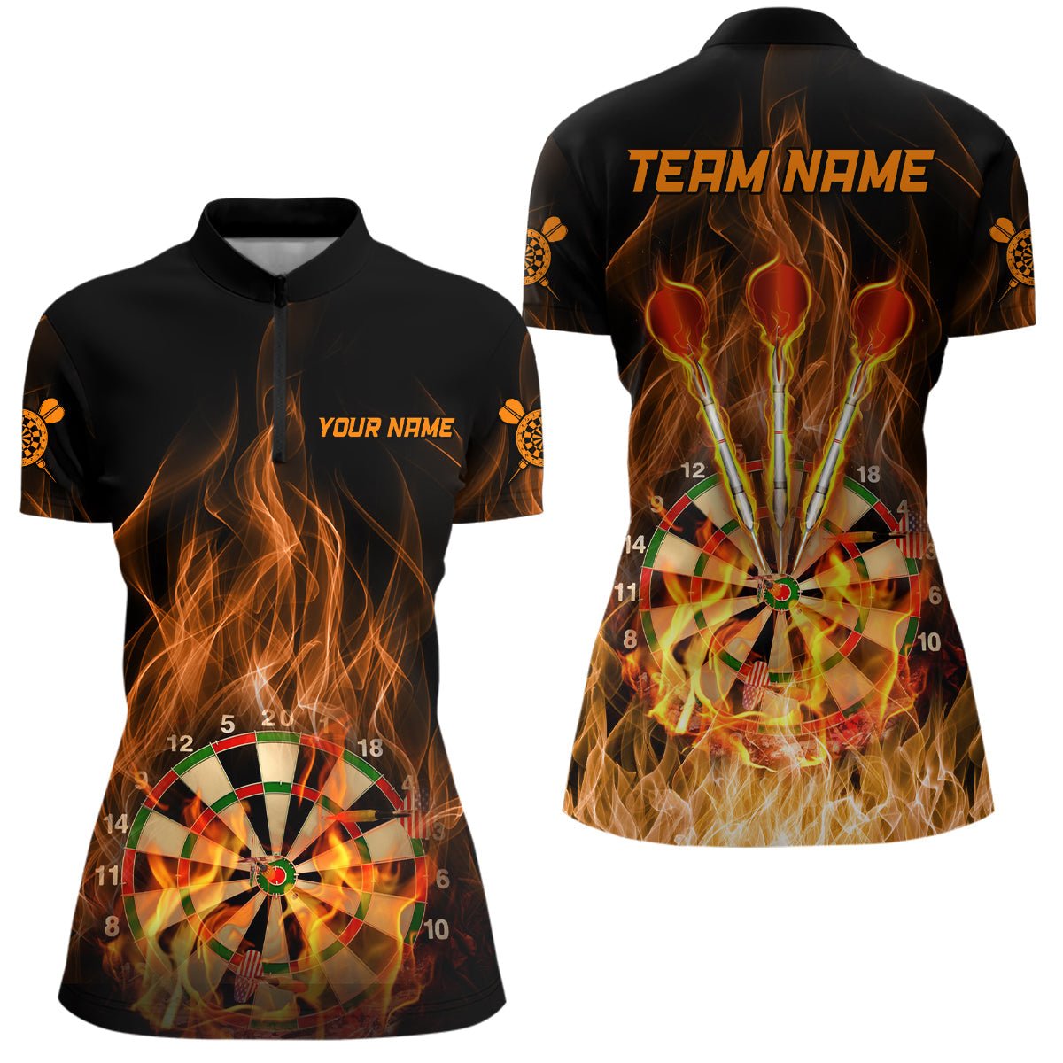 Dames Dartboard Shirt met Vlammen 1/4 Rits J727