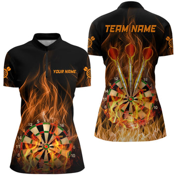 Dames Dartboard Shirt met Vlammen 1/4 Rits J727