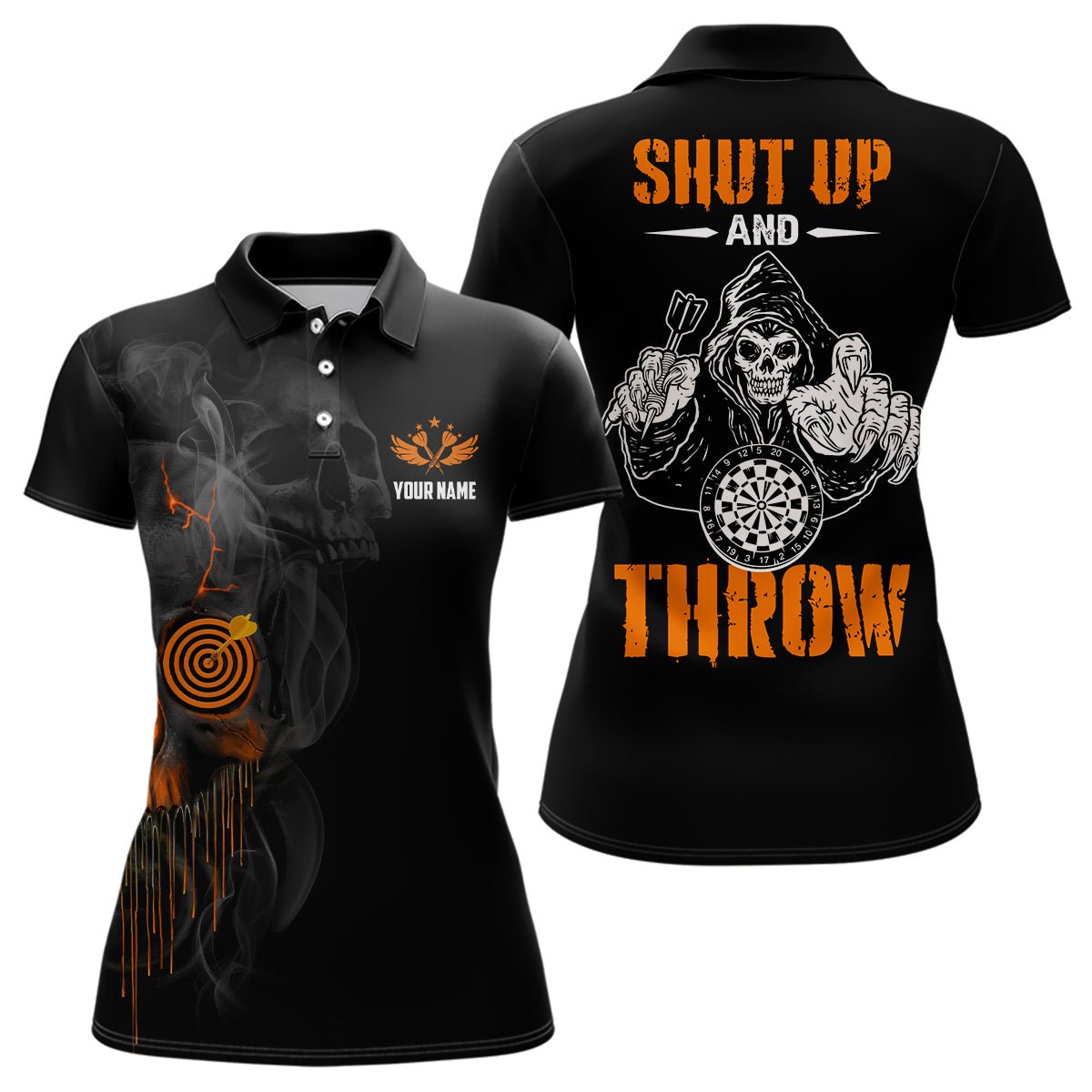 Dames Halloween Oranje Darts Polo met Skull L602