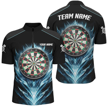 Heren IJsblauwe Zwart Dartboard Kwart-Rit Darts Shirt L1240