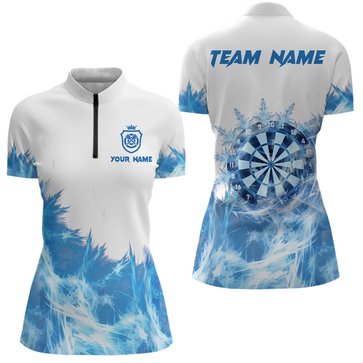 IJskoude Blauwe Darts Quarter-Zip Shirt voor Dames L1377