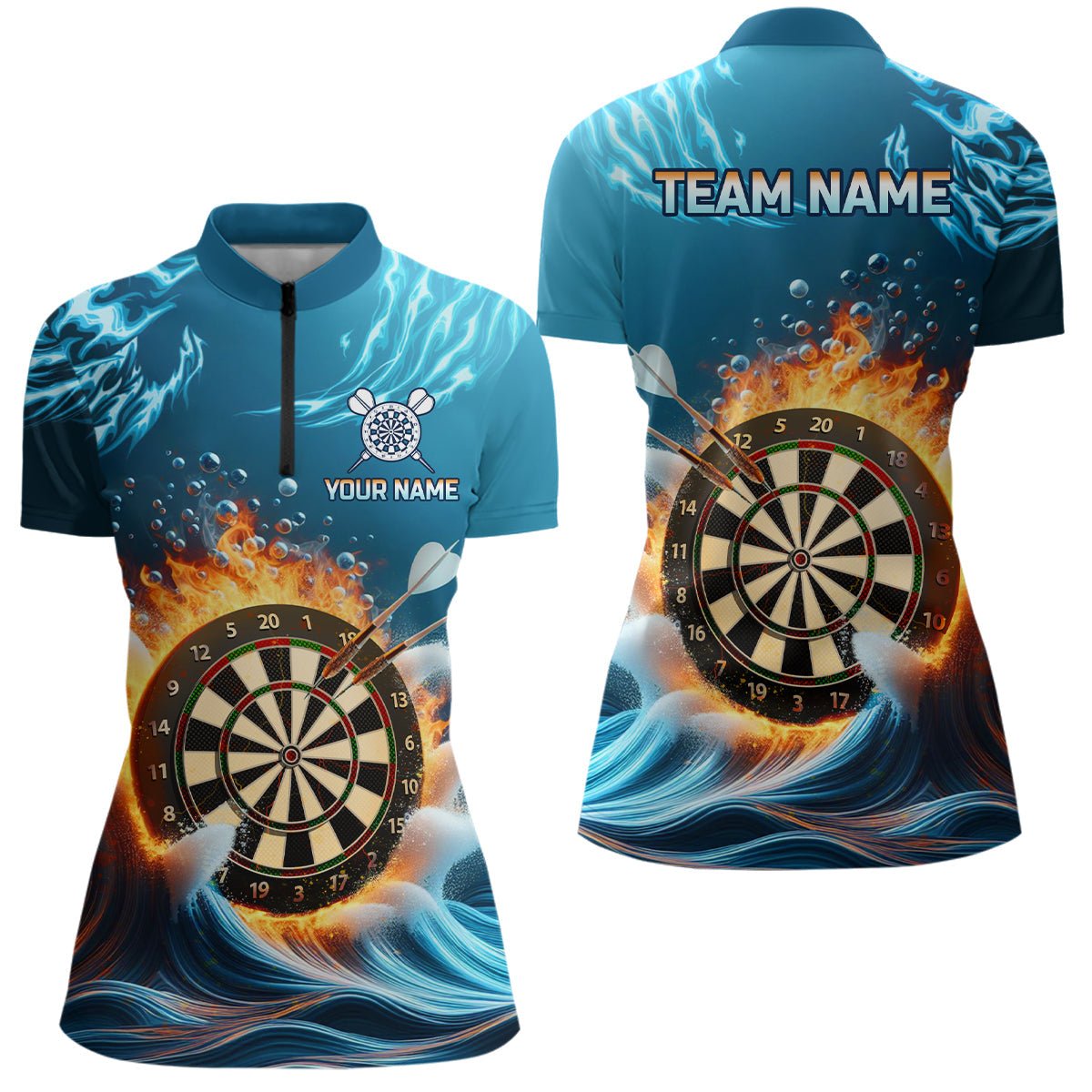 Op maat gemaakte Blauwe Darts Poloshirt voor Dames L1427