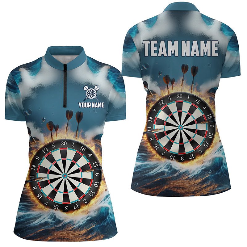 Persoonlijke Blauwe Dart Poloshirt met Rits voor Dames L1431