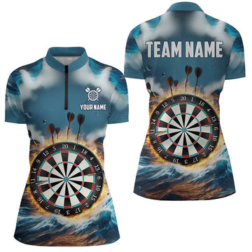Persoonlijke Blauwe Dart Poloshirt met Rits voor Dames L1431