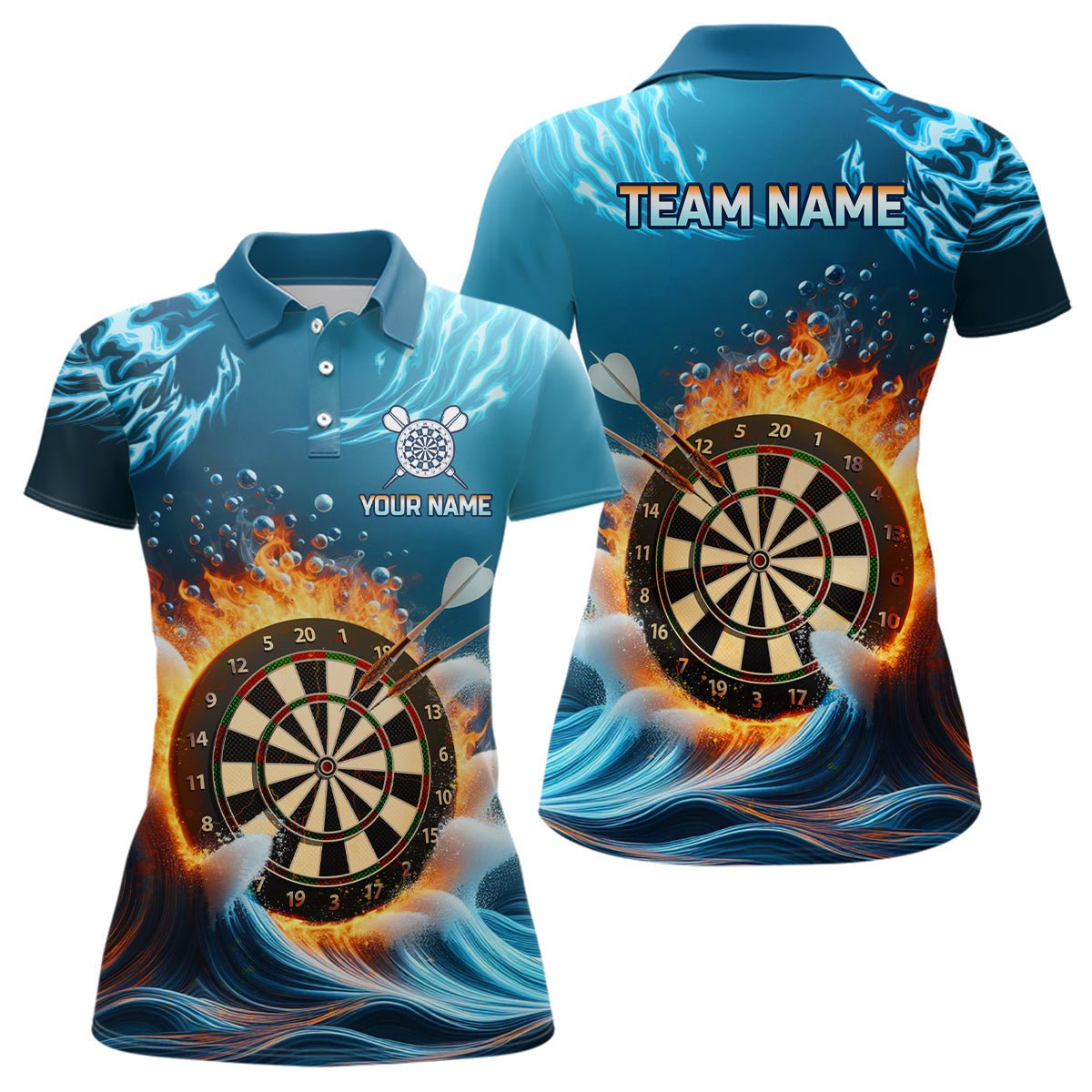 Op maat gemaakte Blauwe Darts Polo Shirts voor Dames - L1427