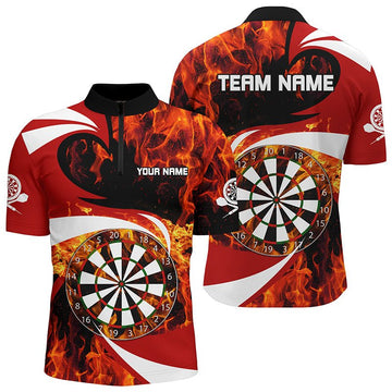 Heren Dartshirt met Vlammen - Kwart Rits L1365